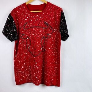Fresh Laundry Tee Shirt Large Paint Splatter Red Black Chicago Bulls